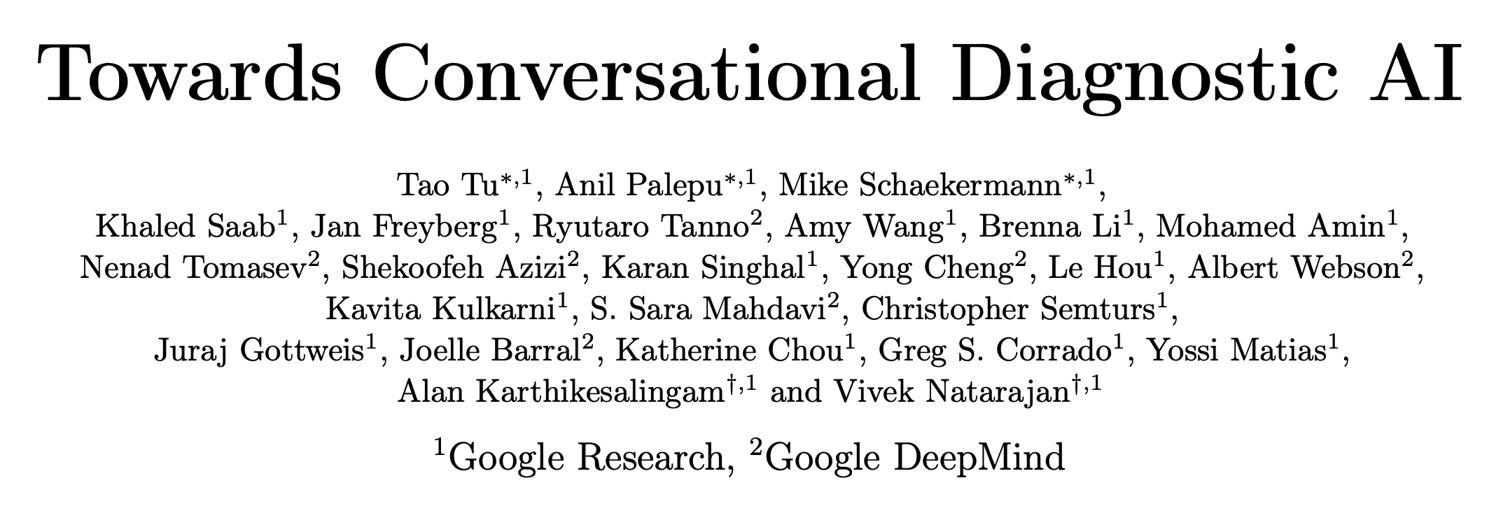 Towards Conversational Diagnostic AI - paper heading with author list