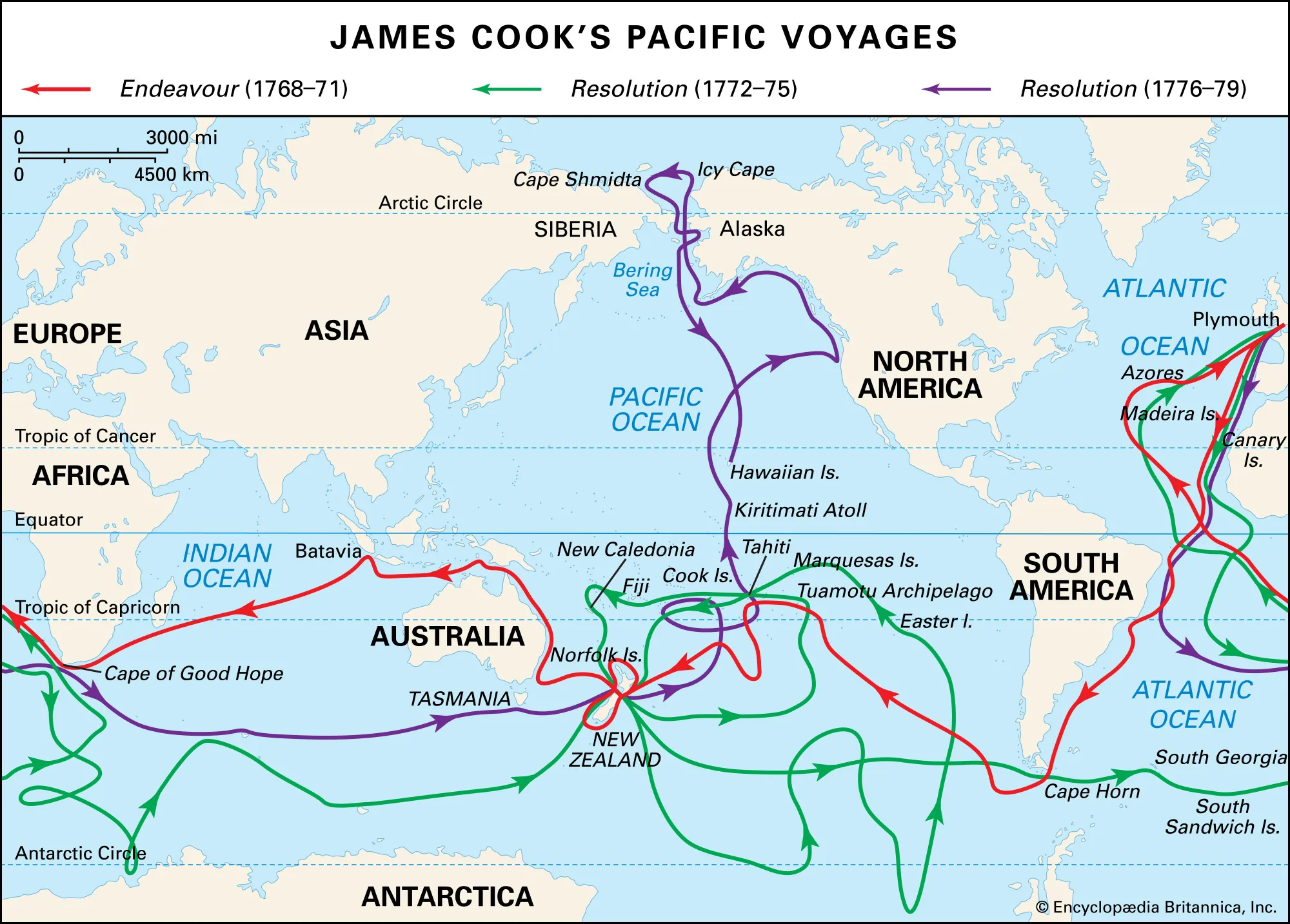 Map of Voyages of Captain Cook